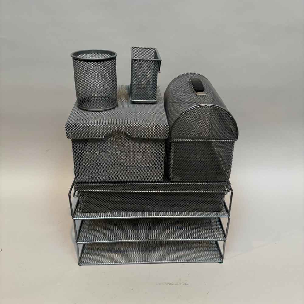 Silver Mesh Desk Storage Containers